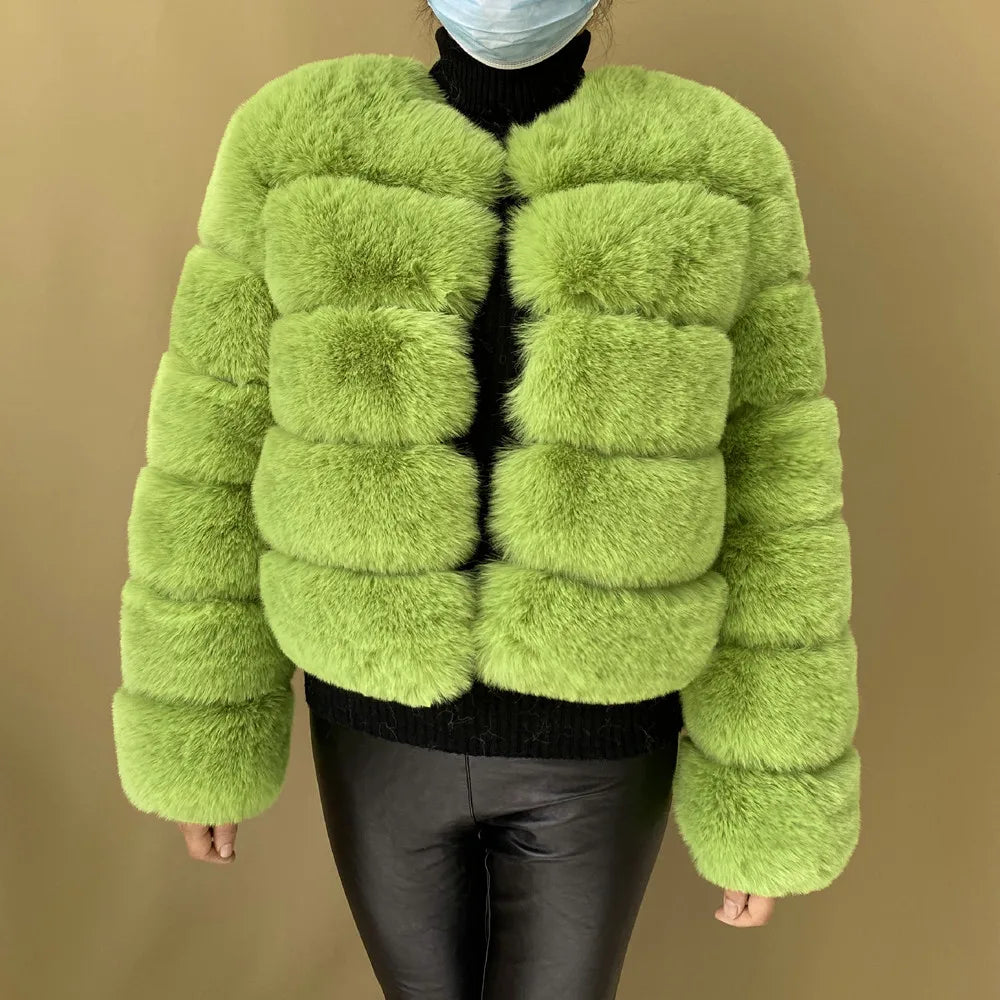 Veste Fourrure Renard Synthétique Beige Femme - Blouson Court Manches 3/4 - badassmood