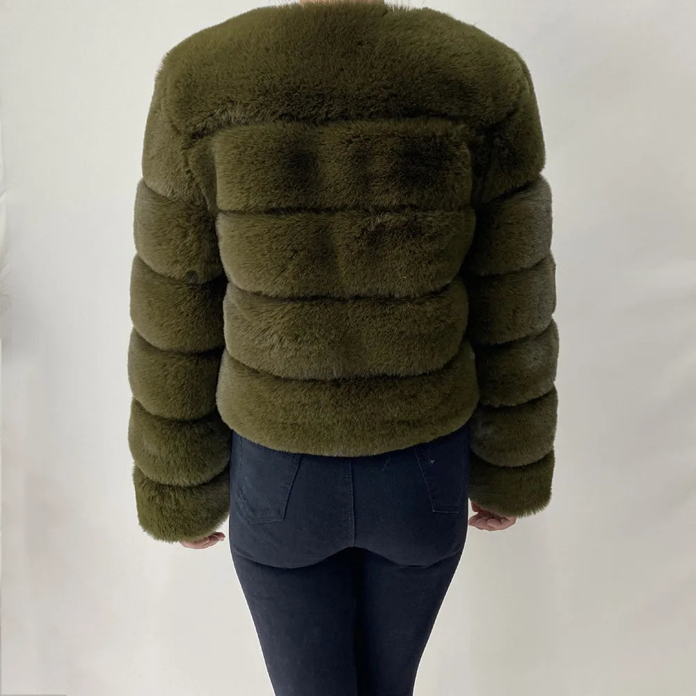 Veste Fourrure Renard Synthétique Beige Femme - Blouson Court Manches 3/4 - badassmood