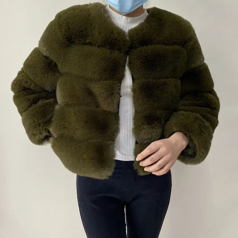 Veste Fourrure Renard Synthétique Beige Femme - Blouson Court Manches 3/4 - badassmood