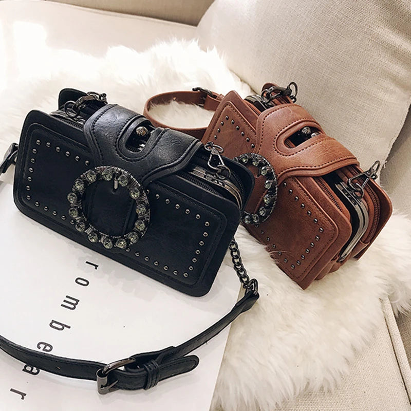 Sac à main femme vintage avec diamants, bandoulière en cuir PU luxe carré, élégant et sophistiqué.