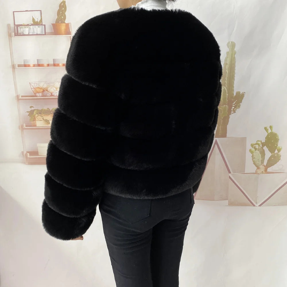 Veste Fourrure Renard Synthétique Beige Femme - Blouson Court Manches 3/4 - badassmood