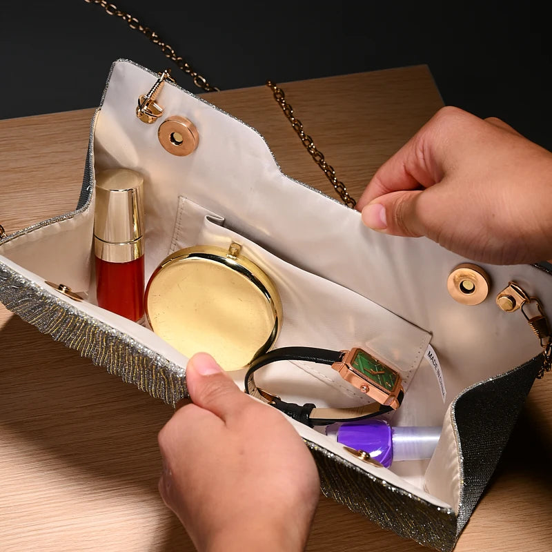 Sac Chaîne Motif Luxe Polyvalent - Pochette Soirée Mariage Femme Bandoulière Épaule - badassmood