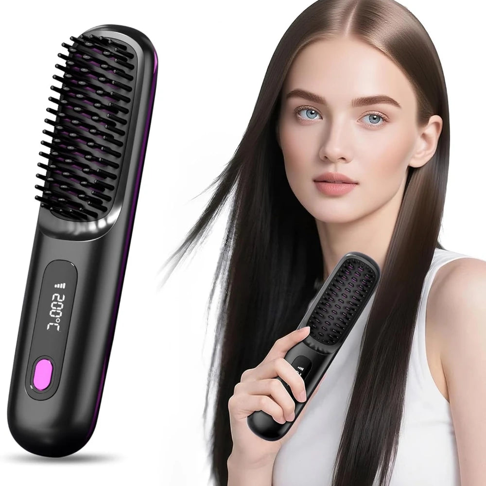 Brosse lissante sans fil LCD rechargeable USB, mini lisseur portable pour cheveux, idéal pour voyage, par badassmood.com