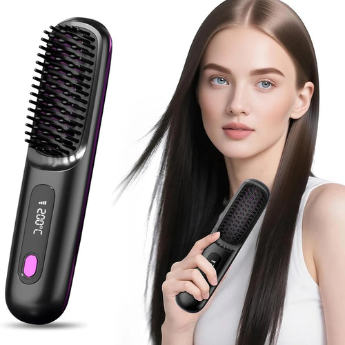 Brosse lissante sans fil LCD rechargeable USB, mini lisseur portable pour cheveux, idéal pour voyage, par badassmood.com