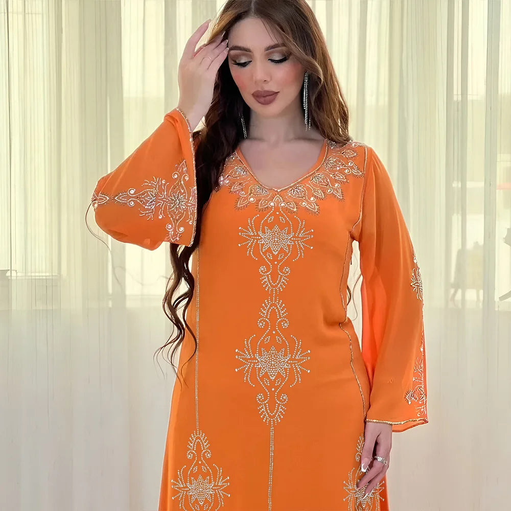 Abaya Musulmane Femme Été - Robe Longue Col V Manches Longues Élégante - badassmood