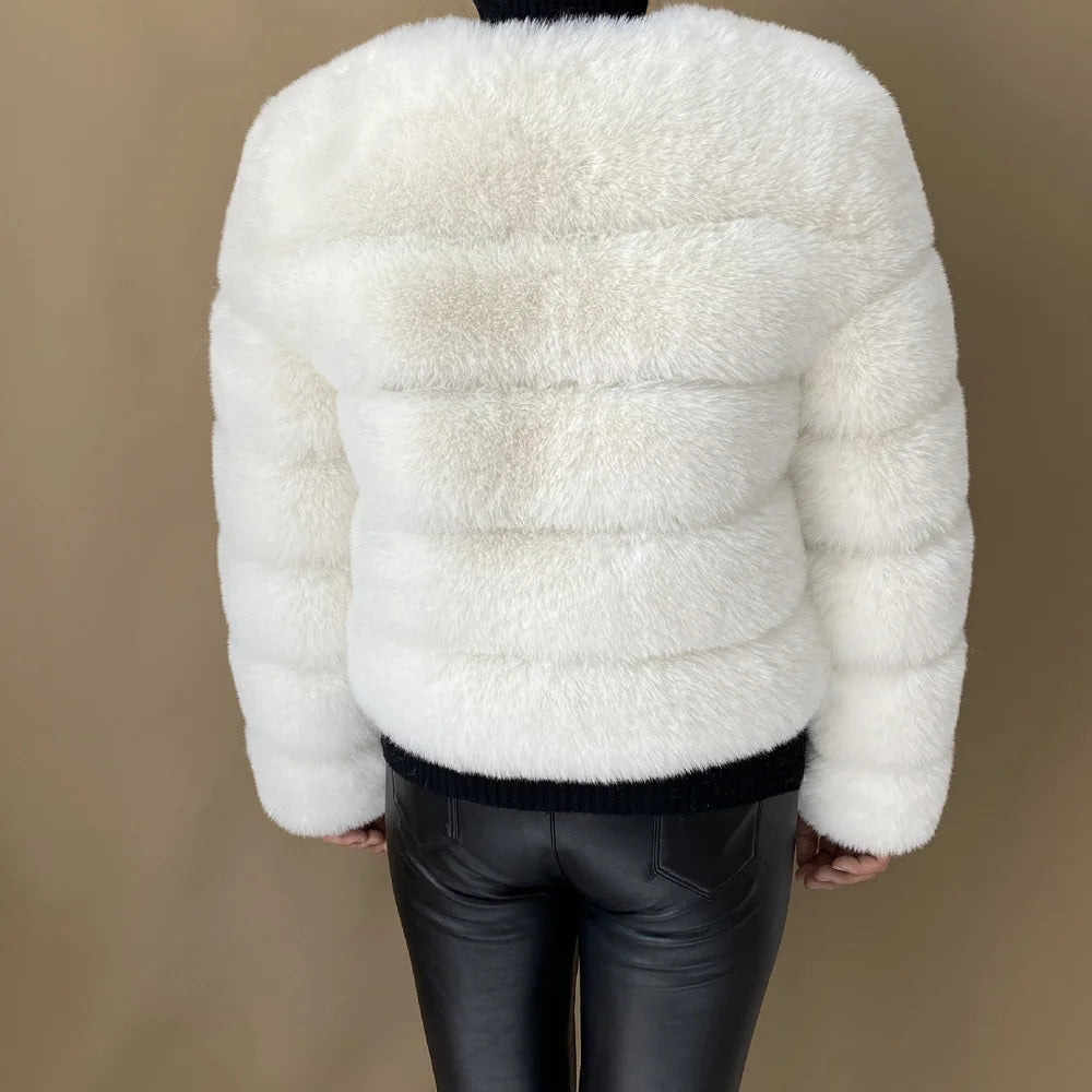 Veste Fourrure Renard Synthétique Beige Femme - Blouson Court Manches 3/4 - badassmood