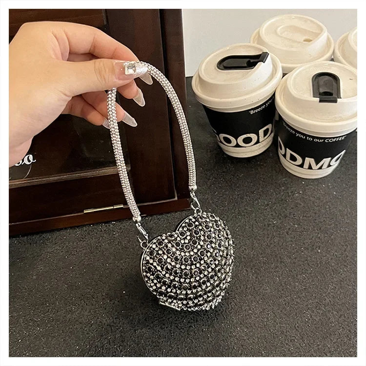 Pochette Clutch Luxe Diamants Cœur Cristal - Sac Soirée Mariage Strass Femme - badassmood