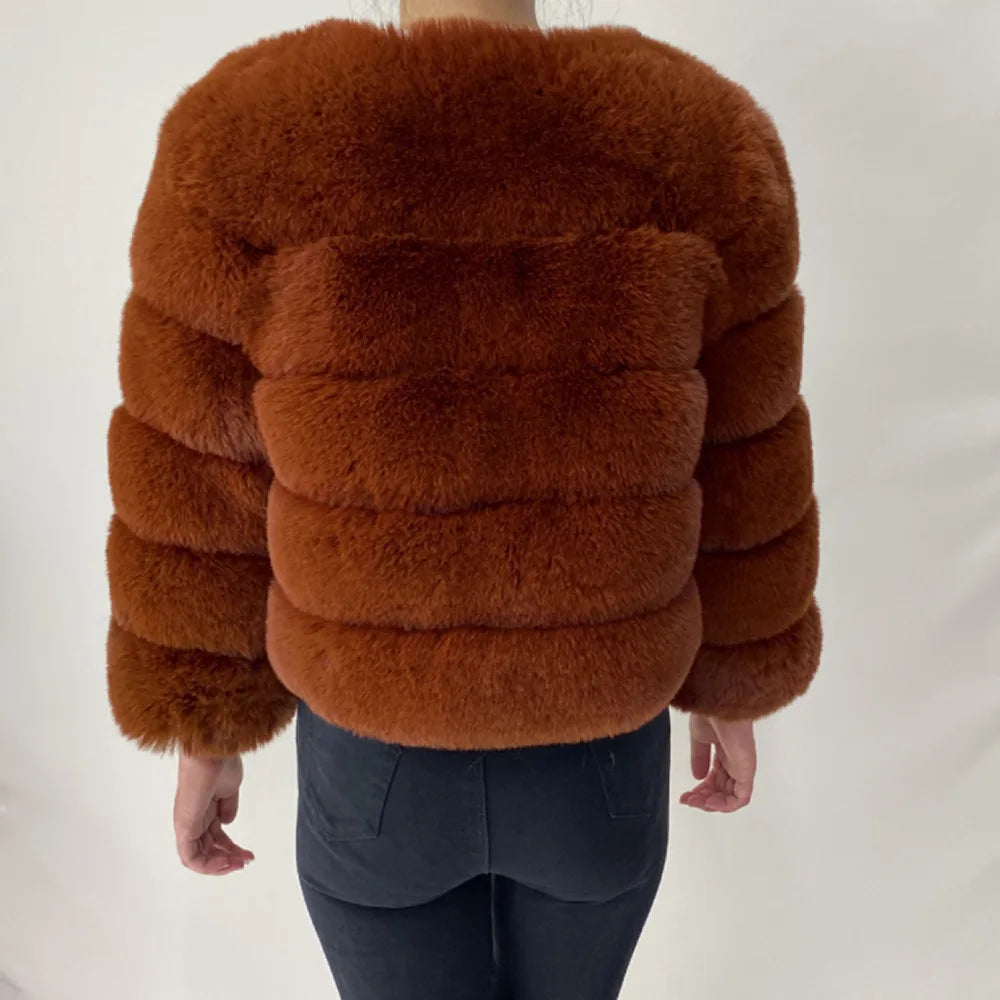 Veste Fourrure Renard Synthétique Beige Femme - Blouson Court Manches 3/4 - badassmood