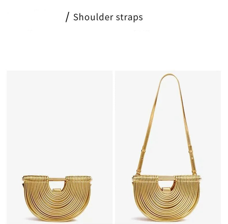 Sac Lune Tissé Doré Luxe Designer 2026 - Hobo Cuir Argent Clutch Soirée Femme - badassmood