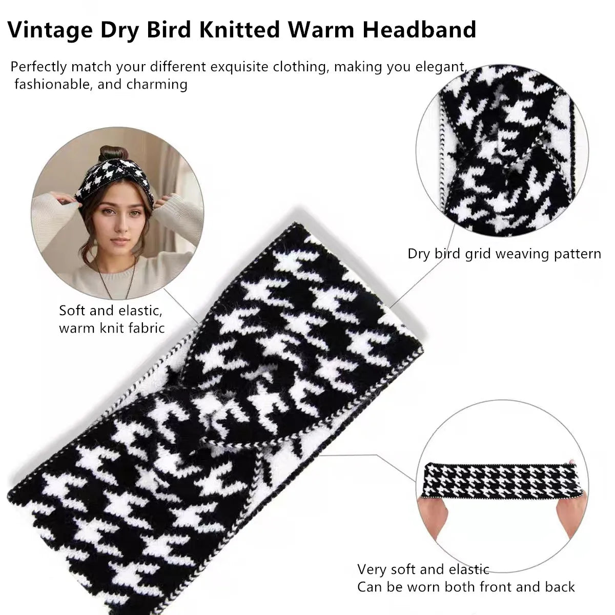 5PCS/3PCS Set Knitted Thousand Bird Fashion Women's Headbands Retro Warm High Elasticity Hairband Hair Accessoires - badassmood