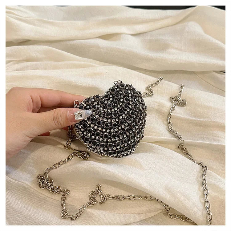 Pochette Clutch Luxe Diamants Cœur Cristal - Sac Soirée Mariage Strass Femme - badassmood