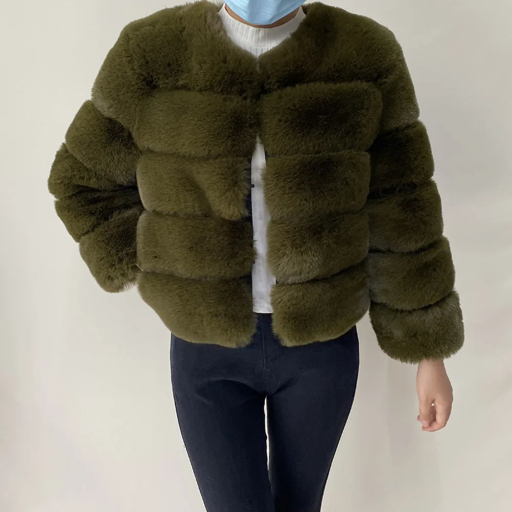 Veste Fourrure Renard Synthétique Beige Femme - Blouson Court Manches 3/4 - badassmood