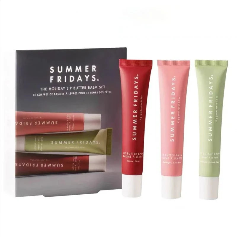 Summer Fridays The Holiday Trio Set Lip Butter Balm in Hot Cocoa Toasted Marshmallow Jet Lag Mask Moisturizer Lip Gloss Skin - badassmood