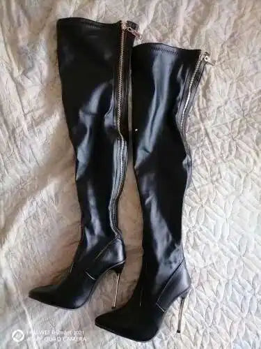 Bottes Cuissardes Talons Hauts Femme Rouge - Cuissardes Zip Stiletto