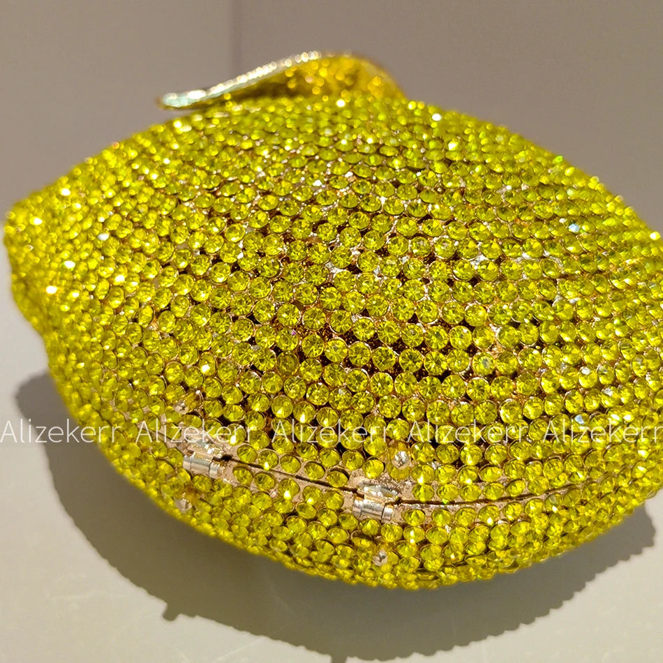 Pochette de soirée en citron avec strass et diamants, sac élégant pour mariage et fête, luxe pour femme.