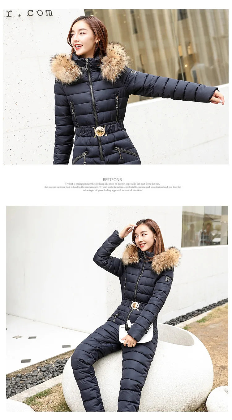 Combinaison Ski Femme Une Pièce 2025 - Parka Capuche Matelassée Coton Jumpsuit Hiver - badassmood