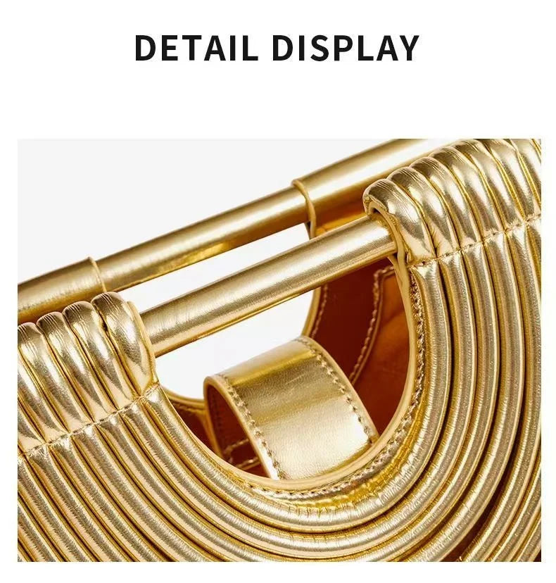 Sac Lune Tissé Doré Luxe Designer 2026 - Hobo Cuir Argent Clutch Soirée Femme - badassmood