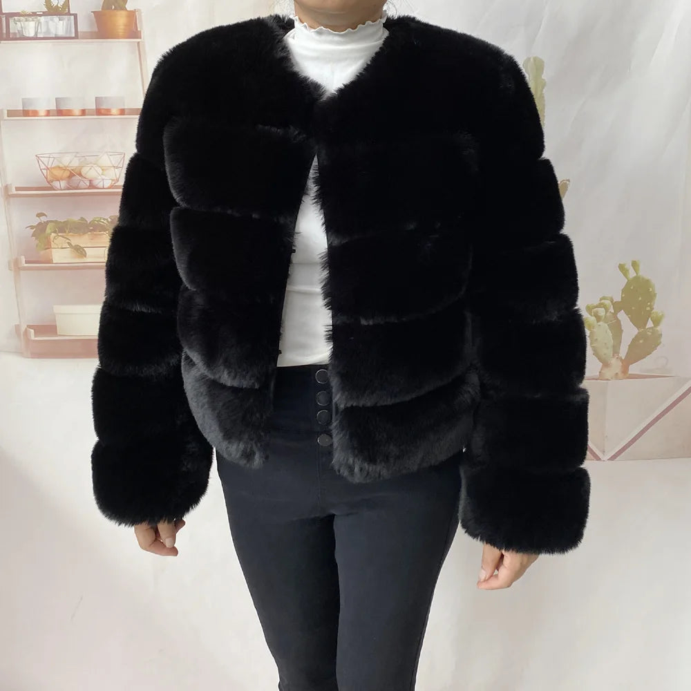 Veste Fourrure Renard Synthétique Beige Femme - Blouson Court Manches 3/4 - badassmood