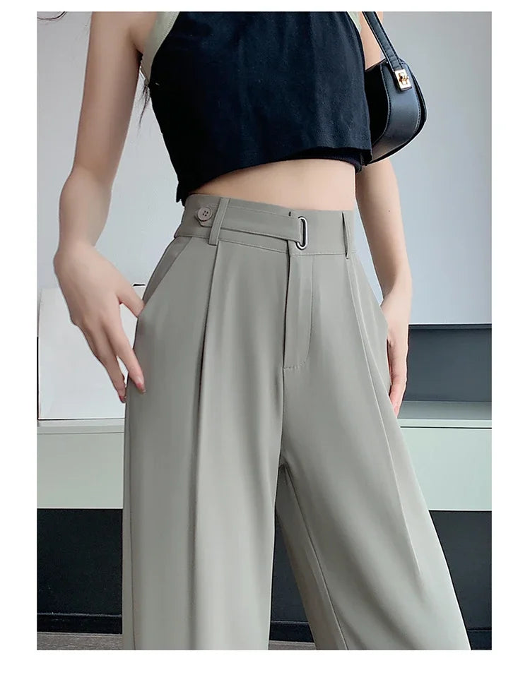 Pantalon large taille haute pour femme de style casual élégant, couleur unie, idéal pour bureau, marque badassmood.com