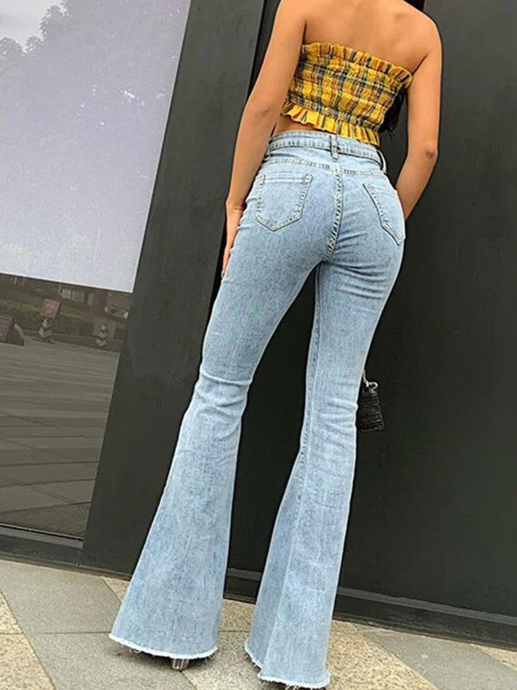 Jean Flare Femme Taille Haute Y2K - Denim Vintage Streetwear