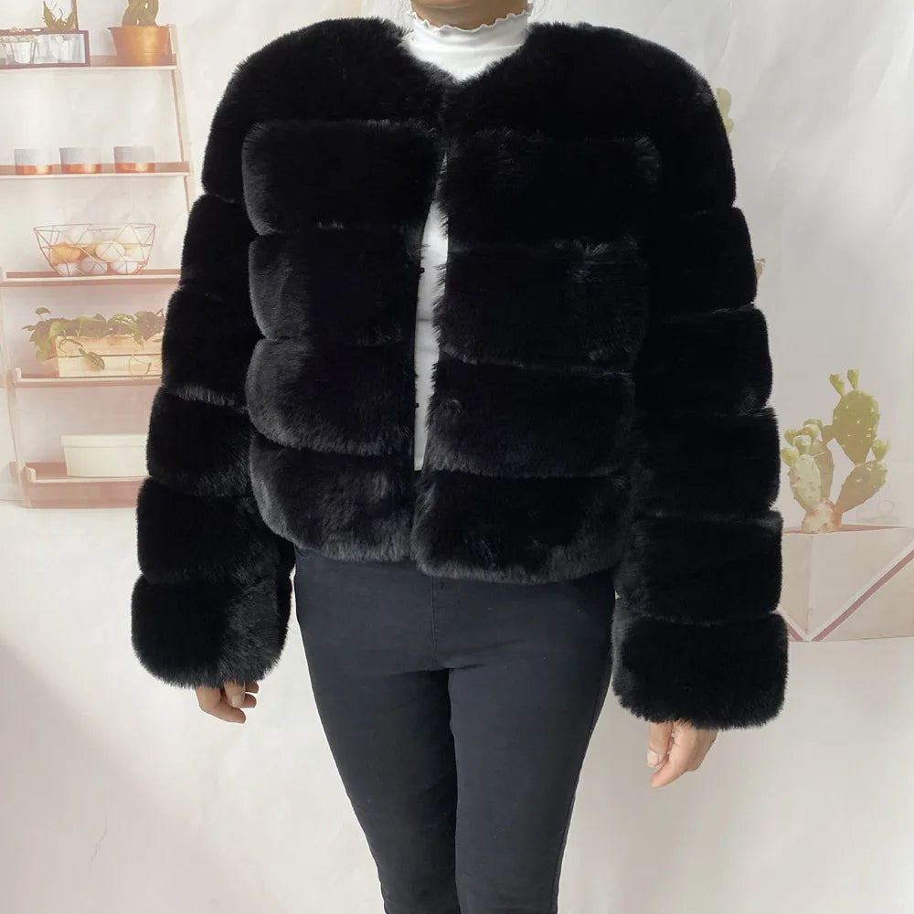 Veste Fourrure Renard Synthétique Beige Femme - Blouson Court Manches 3/4 - badassmood