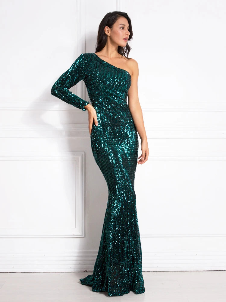 Robe de Soirée Sequins Asymétrique Femme - Robe Sirène Luxe Dos Nu