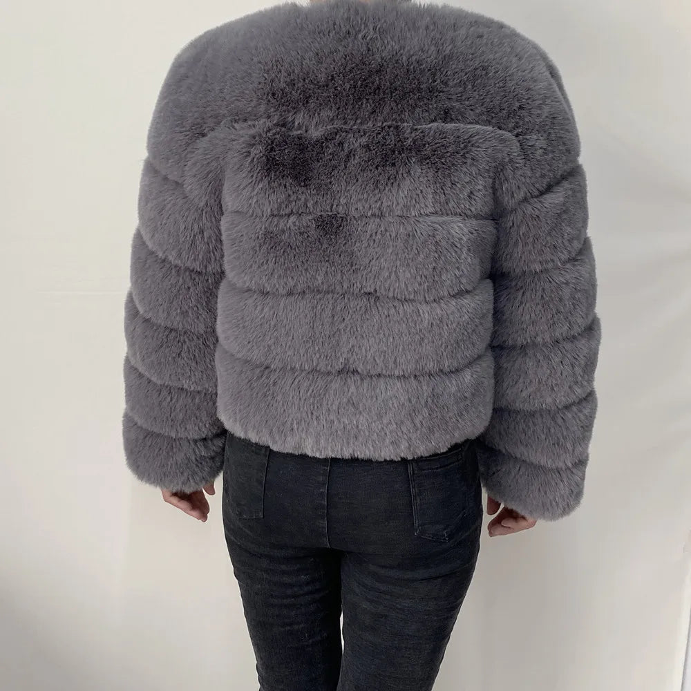 Veste Fourrure Renard Synthétique Beige Femme - Blouson Court Manches 3/4 - badassmood