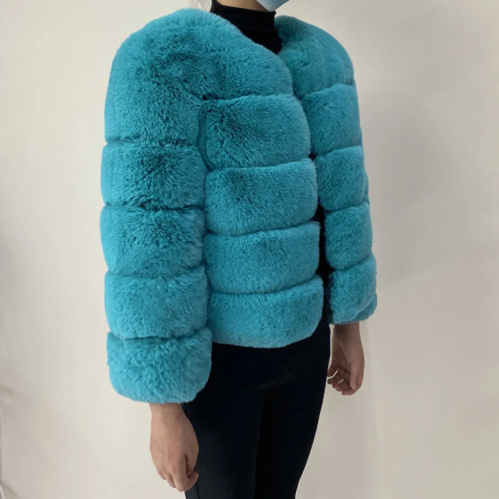 Veste Fourrure Renard Synthétique Beige Femme - Blouson Court Manches 3/4 - badassmood