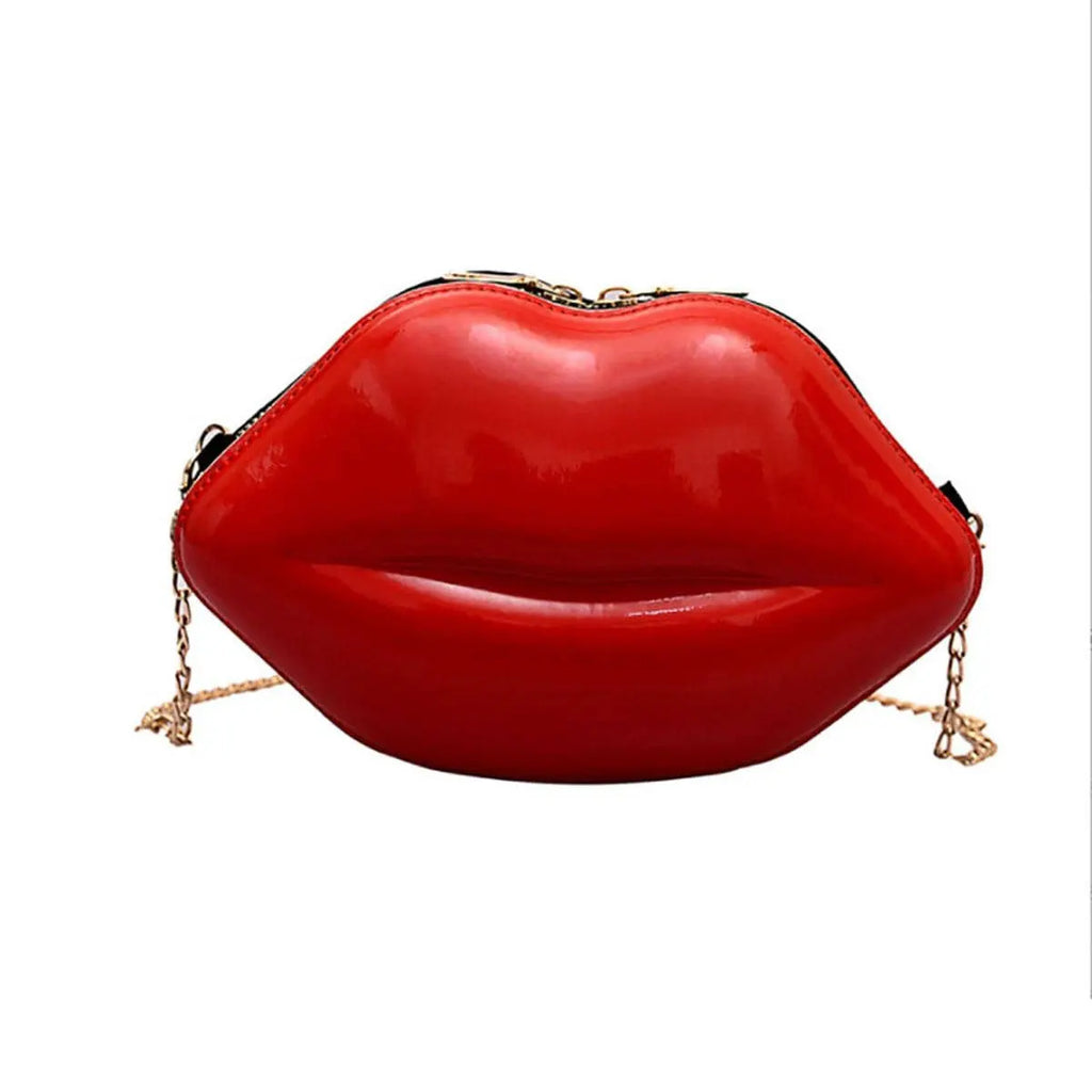 Sac Lèvres Rouges Chaîne Mini - Pochette Originale Bandoulière Femme Zipper - badassmood