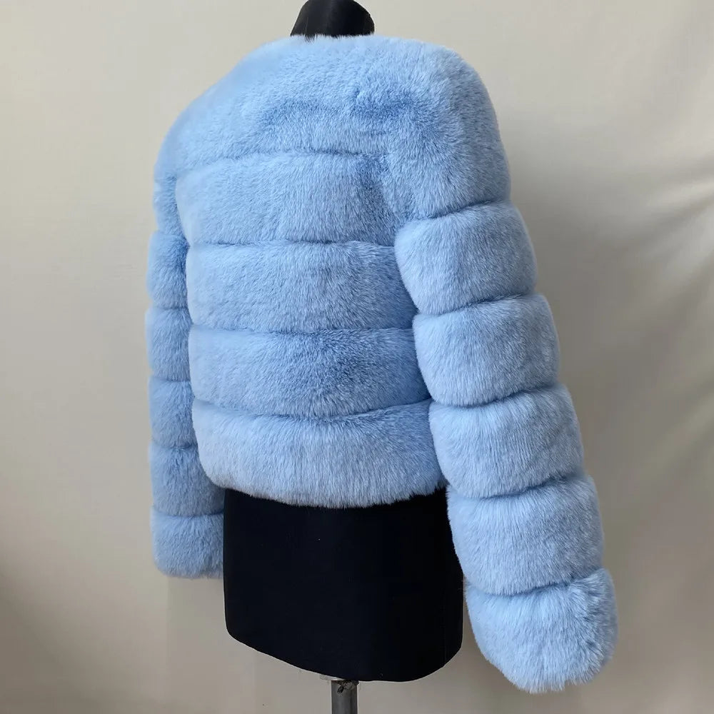 Veste Fourrure Renard Synthétique Beige Femme - Blouson Court Manches 3/4 - badassmood