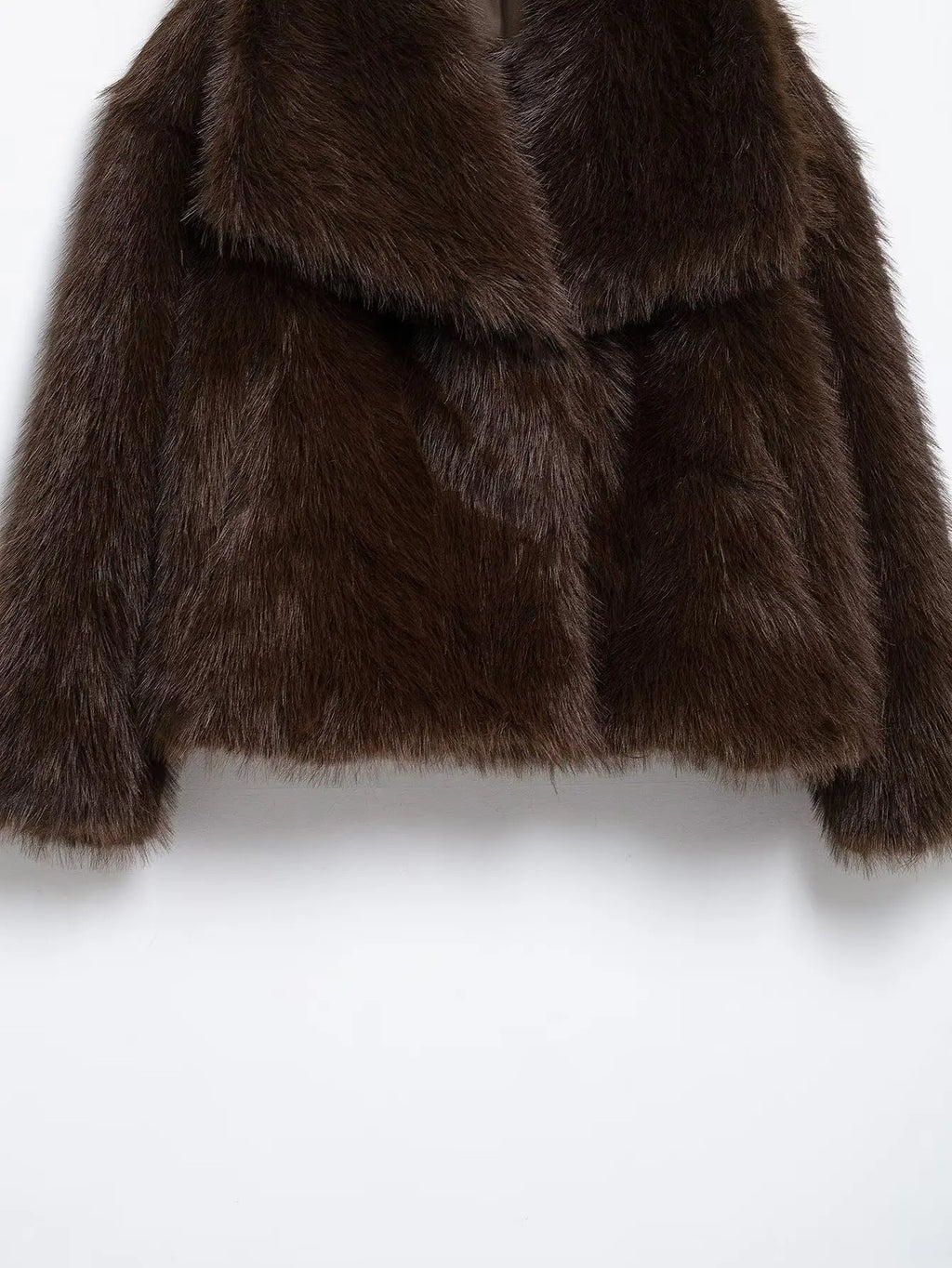 Veste Fourrure Synthétique Marron Femme - Manteau Col V Automne Hiver - badassmood