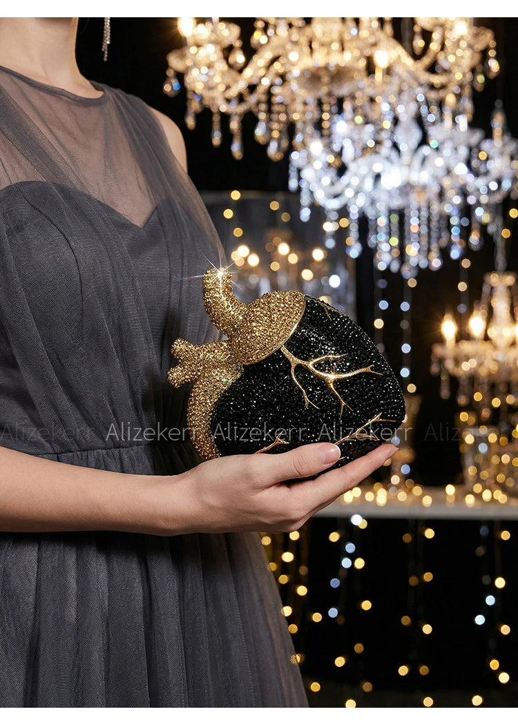 Pochette de soirée en forme de cœur avec strass et diamants, sac de mariage et fête pour femme, style luxe et élégant
