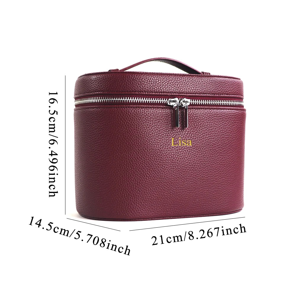 Large-capacity PU leather cosmetic box with internal storage box, customizable names and letters, travel portable cosmetic bag - badassmood