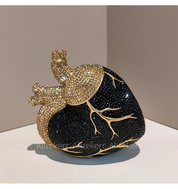 Pochette de soirée en forme de cœur avec strass et diamants, sac de mariage et fête pour femme, design élégant et luxe