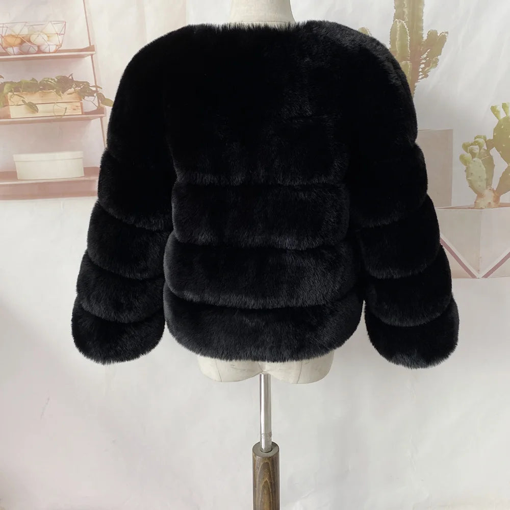 Veste Fourrure Renard Synthétique Beige Femme - Blouson Court Manches 3/4 - badassmood