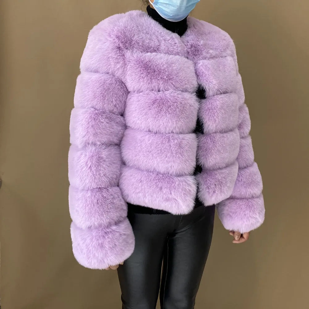 Veste Fourrure Renard Synthétique Beige Femme - Blouson Court Manches 3/4 - badassmood