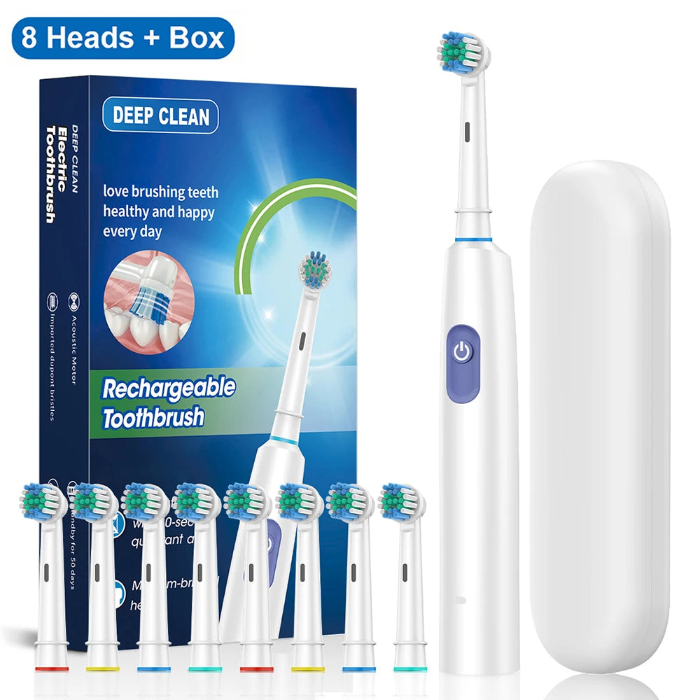 Electric Toothbrush Rotary Rechargeable Electric Toothbrush for Adults Rotating Electric Toothbrushes with 8 Soft Brush Heads - badassmood
