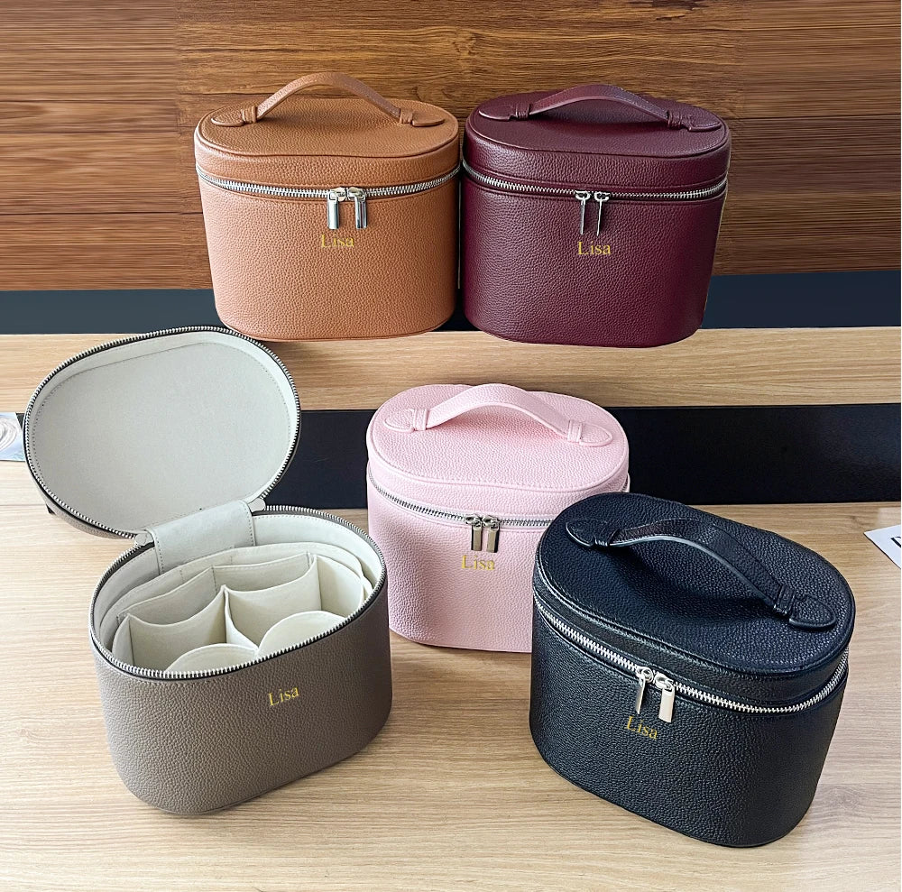 Large-capacity PU leather cosmetic box with internal storage box, customizable names and letters, travel portable cosmetic bag - badassmood