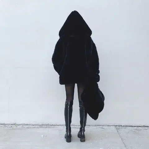 Manteau Fourrure Synthétique Femme - Veste Capuche Velours Épais Hiver - badassmood