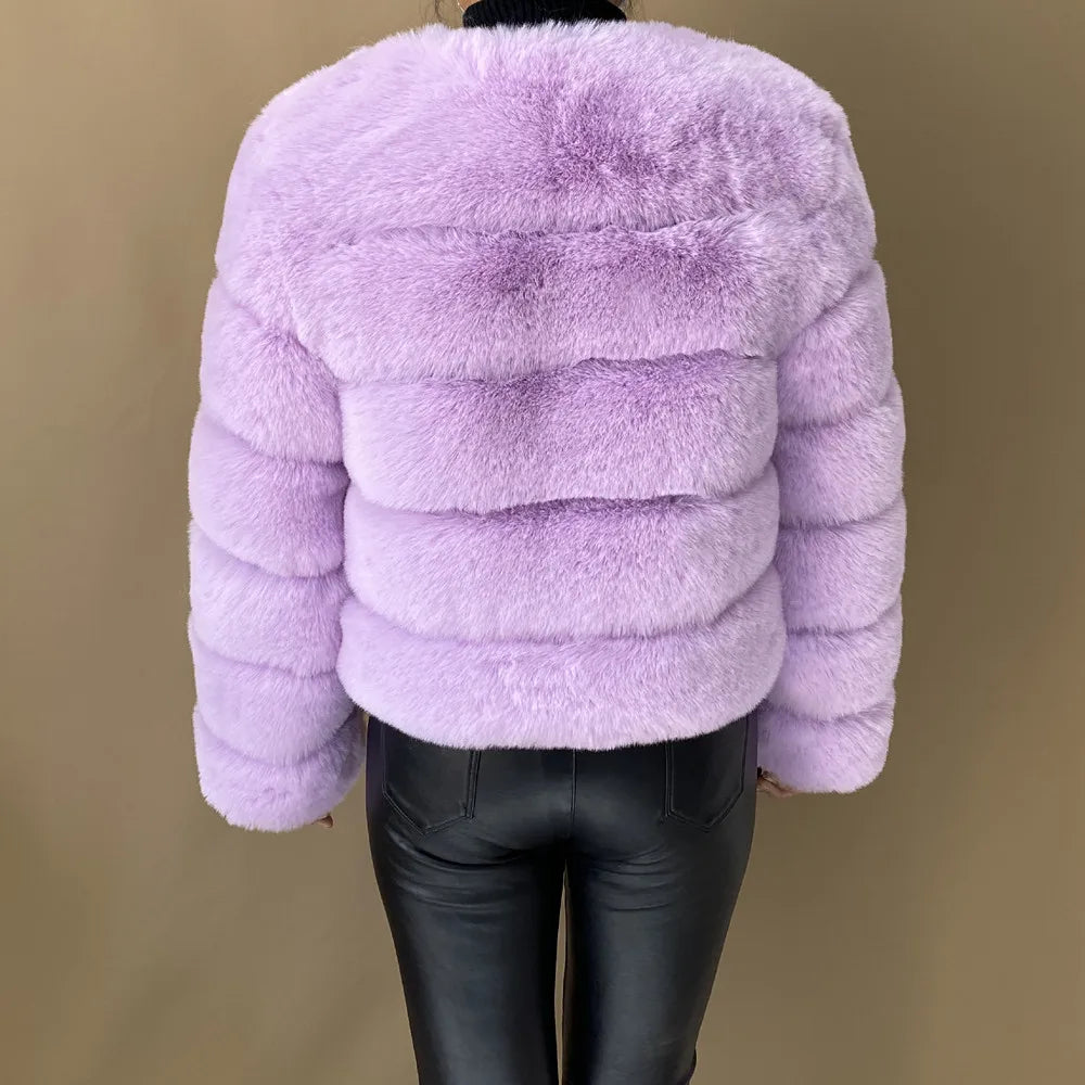 Veste Fourrure Renard Synthétique Beige Femme - Blouson Court Manches 3/4 - badassmood