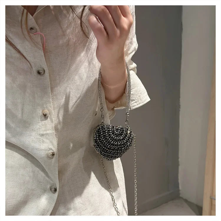 Pochette Clutch Luxe Diamants Cœur Cristal - Sac Soirée Mariage Strass Femme - badassmood