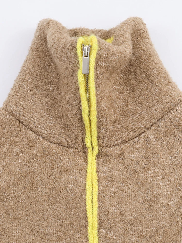 Cardigan Femme Hiver Élégant Zip - Gilet Tricoté Court Poches