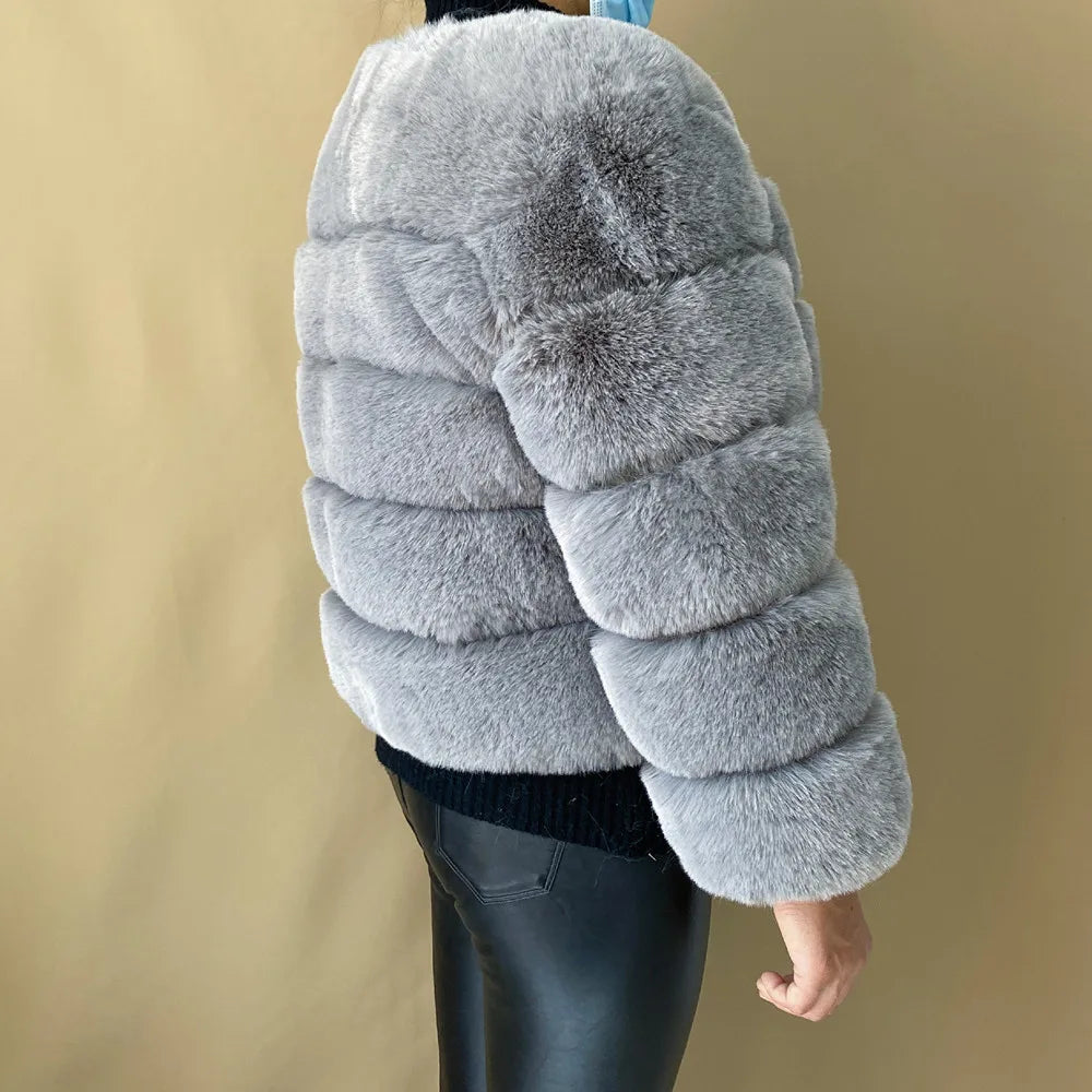 Veste Fourrure Renard Synthétique Beige Femme - Blouson Court Manches 3/4 - badassmood