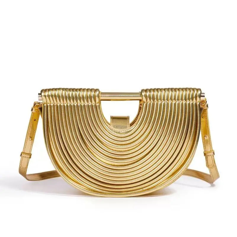 Sac Lune Tissé Doré Luxe Designer 2026 - Hobo Cuir Argent Clutch Soirée Femme - badassmood