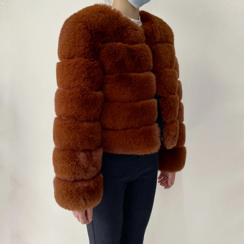 Veste Fourrure Renard Synthétique Beige Femme - Blouson Court Manches 3/4 - badassmood