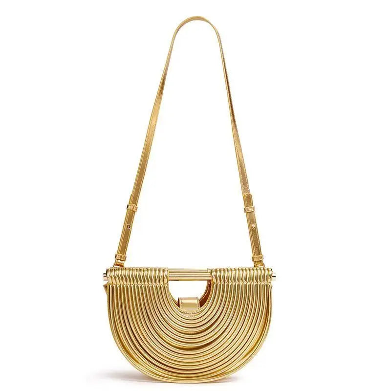 Sac Lune Tissé Doré Luxe Designer 2026 - Hobo Cuir Argent Clutch Soirée Femme - badassmood