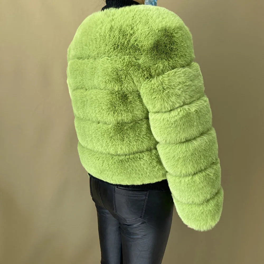 Veste Fourrure Renard Synthétique Beige Femme - Blouson Court Manches 3/4 - badassmood