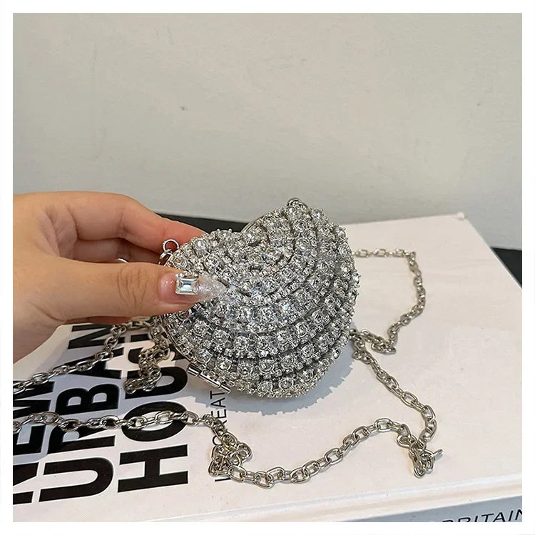 Pochette Clutch Luxe Diamants Cœur Cristal - Sac Soirée Mariage Strass Femme - badassmood