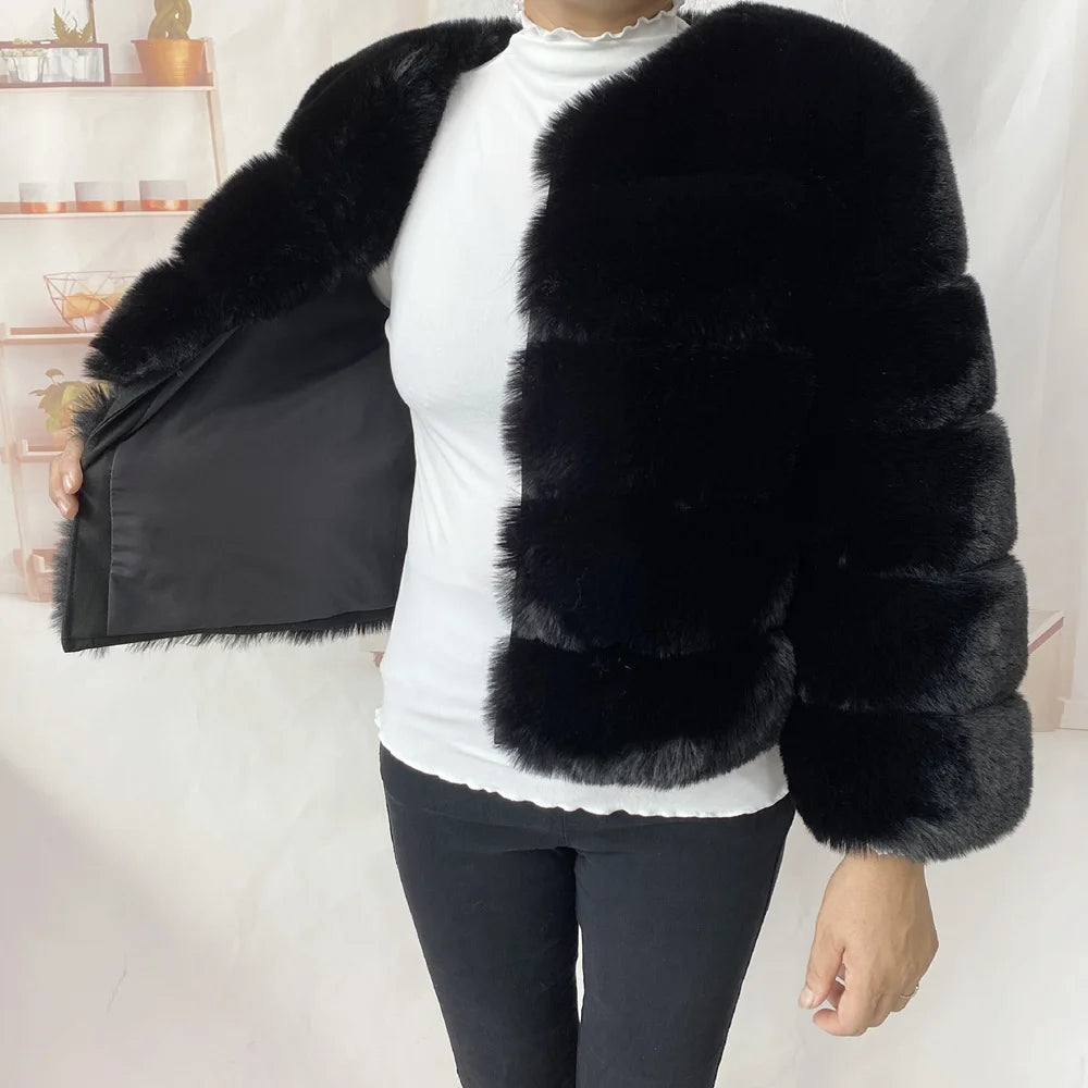 Veste Fourrure Renard Synthétique Beige Femme - Blouson Court Manches 3/4 - badassmood