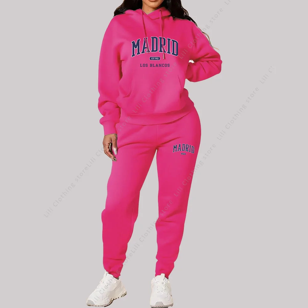 Ensemble Jogging Femme 2 Pièces Madrid - Sweat Capuche + Pantalon Automne Hiver Sportswear - badassmood